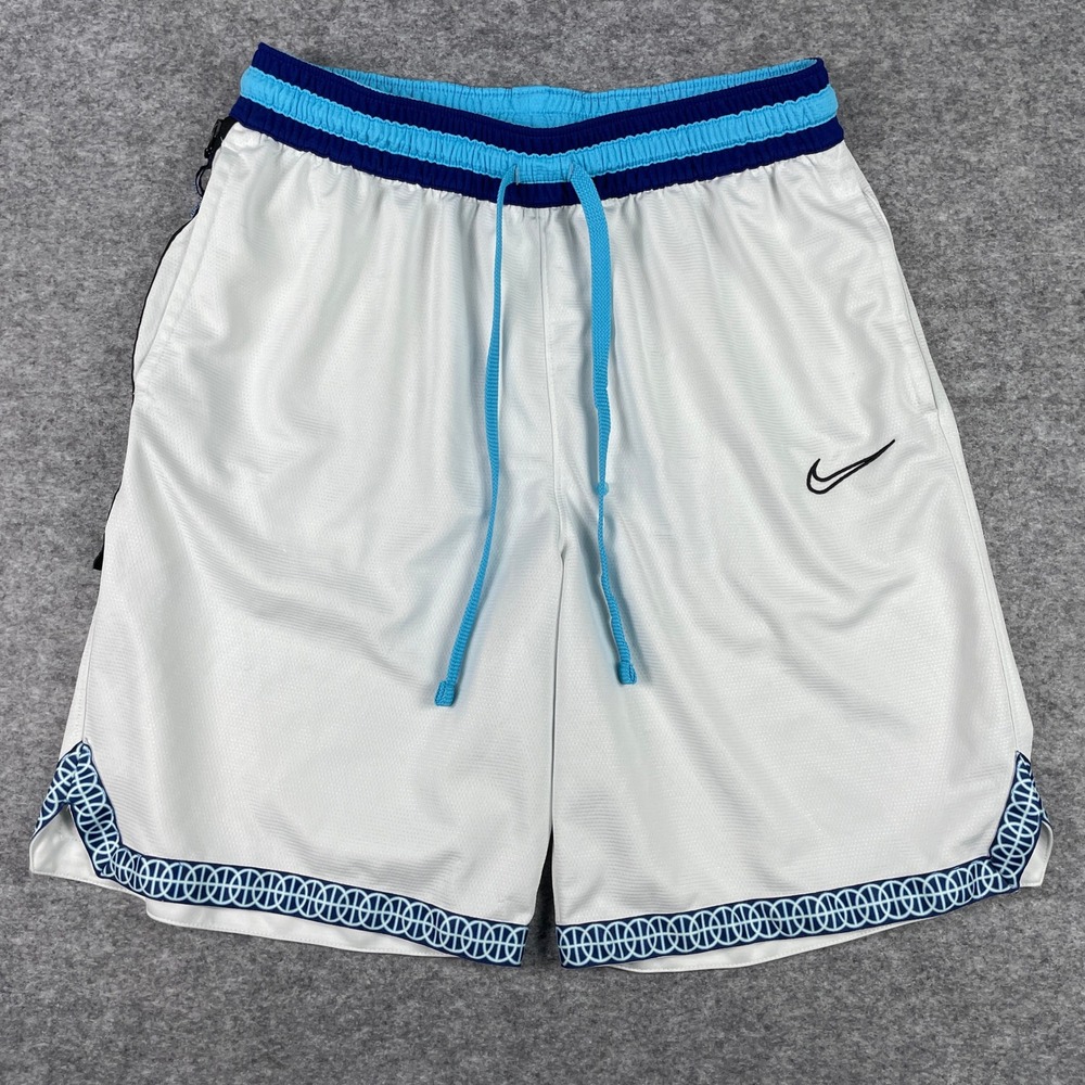Nike Basketball Shorts Mens Large White Blue Dri-FIT Zipper Pocket BV9446-135